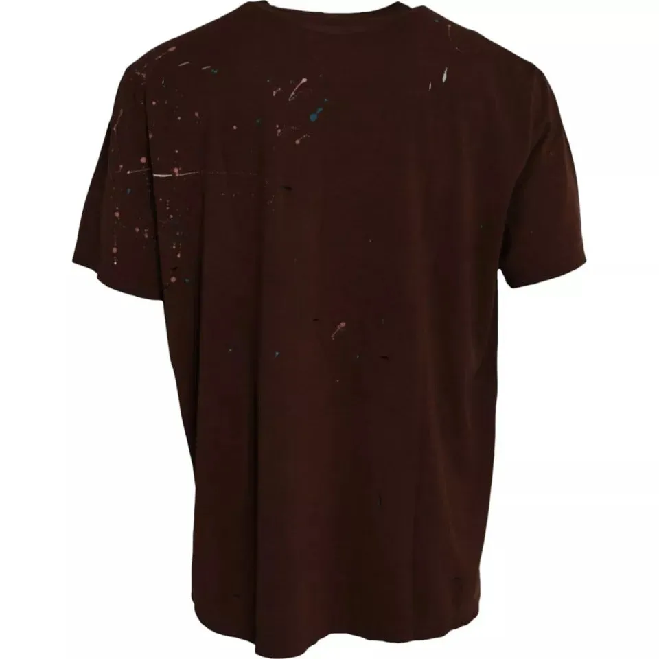 Brown Color Splash Cotton Crew Neck T-shirt sold by Louxly product image thumbnail 5
