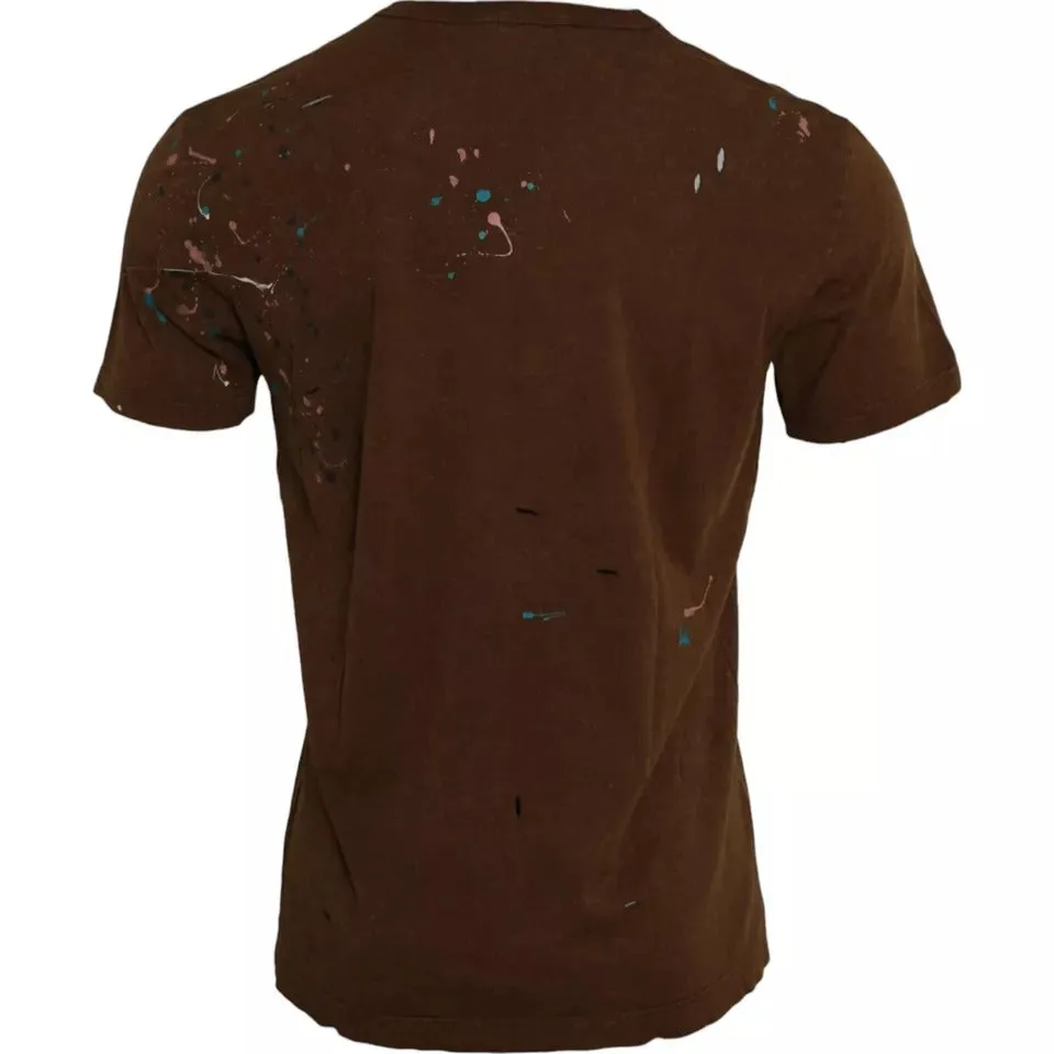 Brown Color Splash Cotton Crew Neck T-shirt sold by Louxly product image thumbnail 2