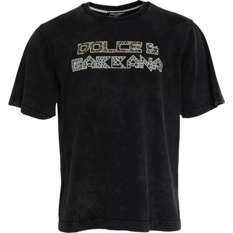 Black Logo Print Cotton Crewneck Men T-shirt sold by Louxly