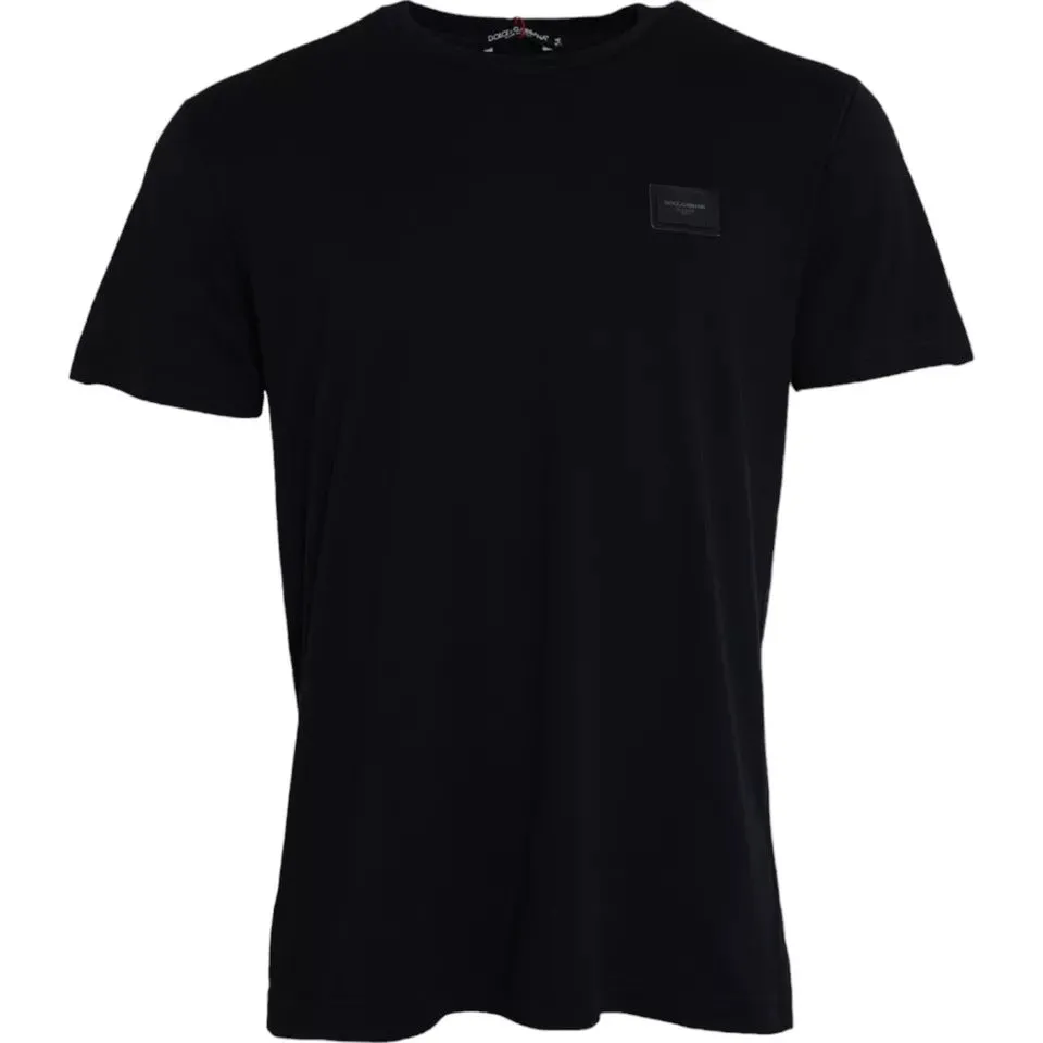 Black Cotton Logo Plaque Round Neck T-shirt sold by Louxly