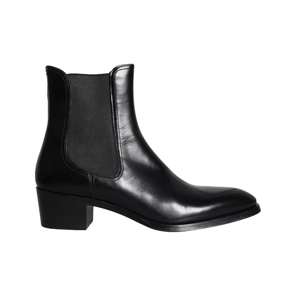 Black Leather Chelsea Ankle Boots Men Shoes sold by Louxly
