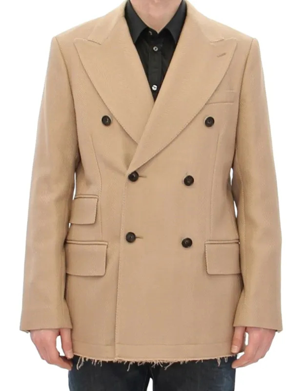 Elegant Beige Formal Wool Coat sold by Louxly