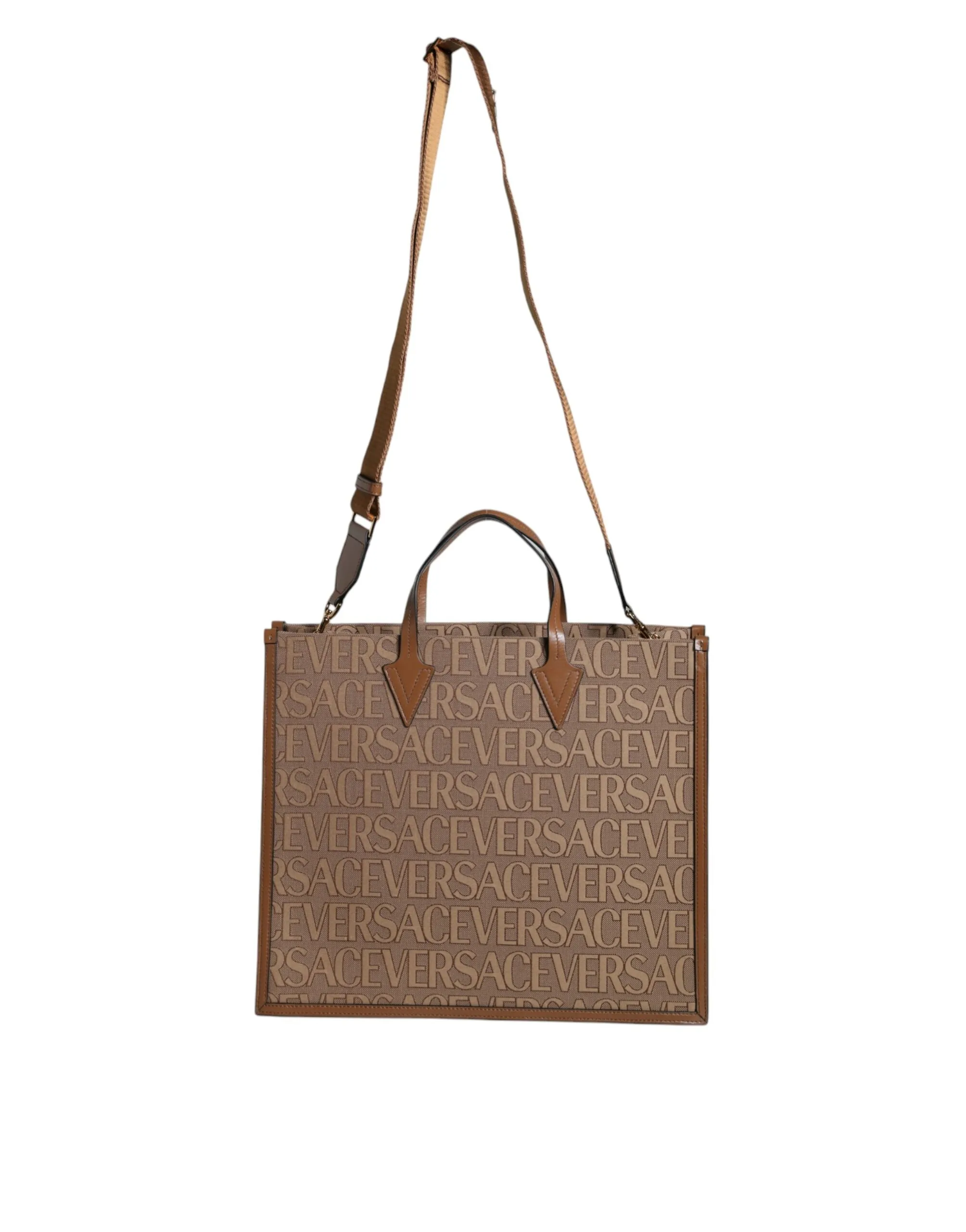 Brown Top Handle Jacquard Leather Logo Crossbody Tote Bag sold by Louxly product image thumbnail 2