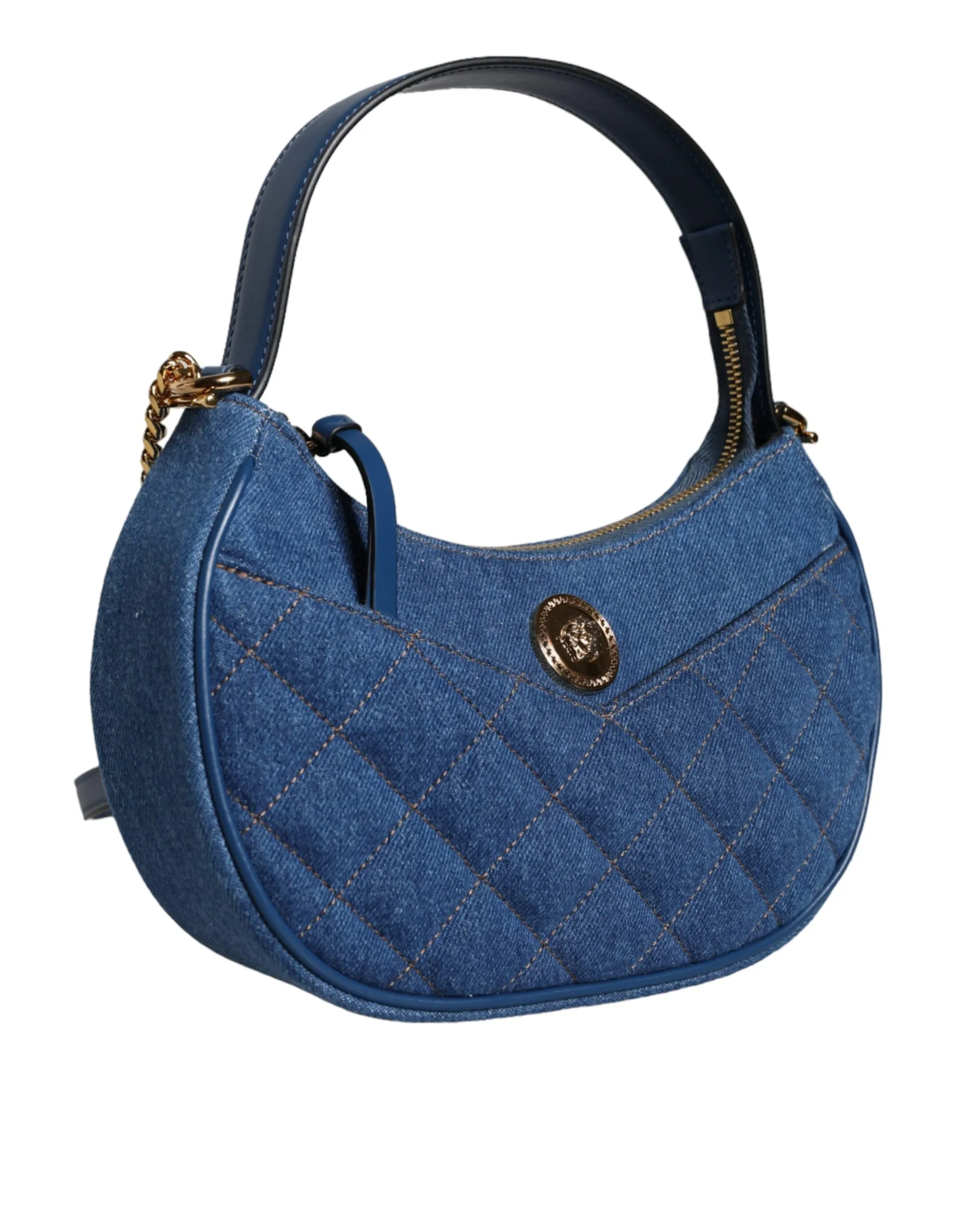 Blue Quilted Denim Leather Top Handle Shoulder Bag sold by Louxly product image thumbnail 4