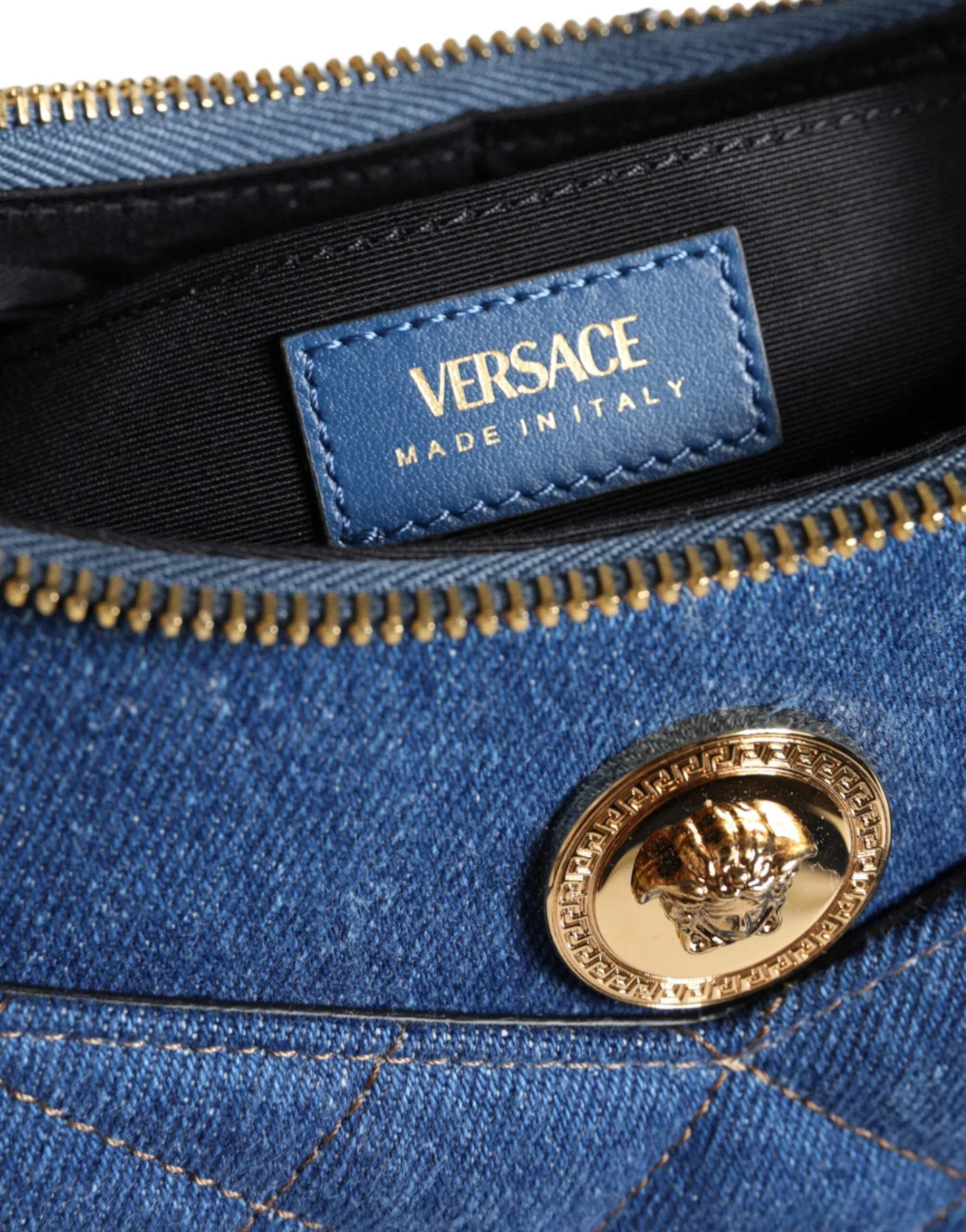 Blue Quilted Denim Leather Top Handle Shoulder Bag sold by Louxly product image thumbnail 5