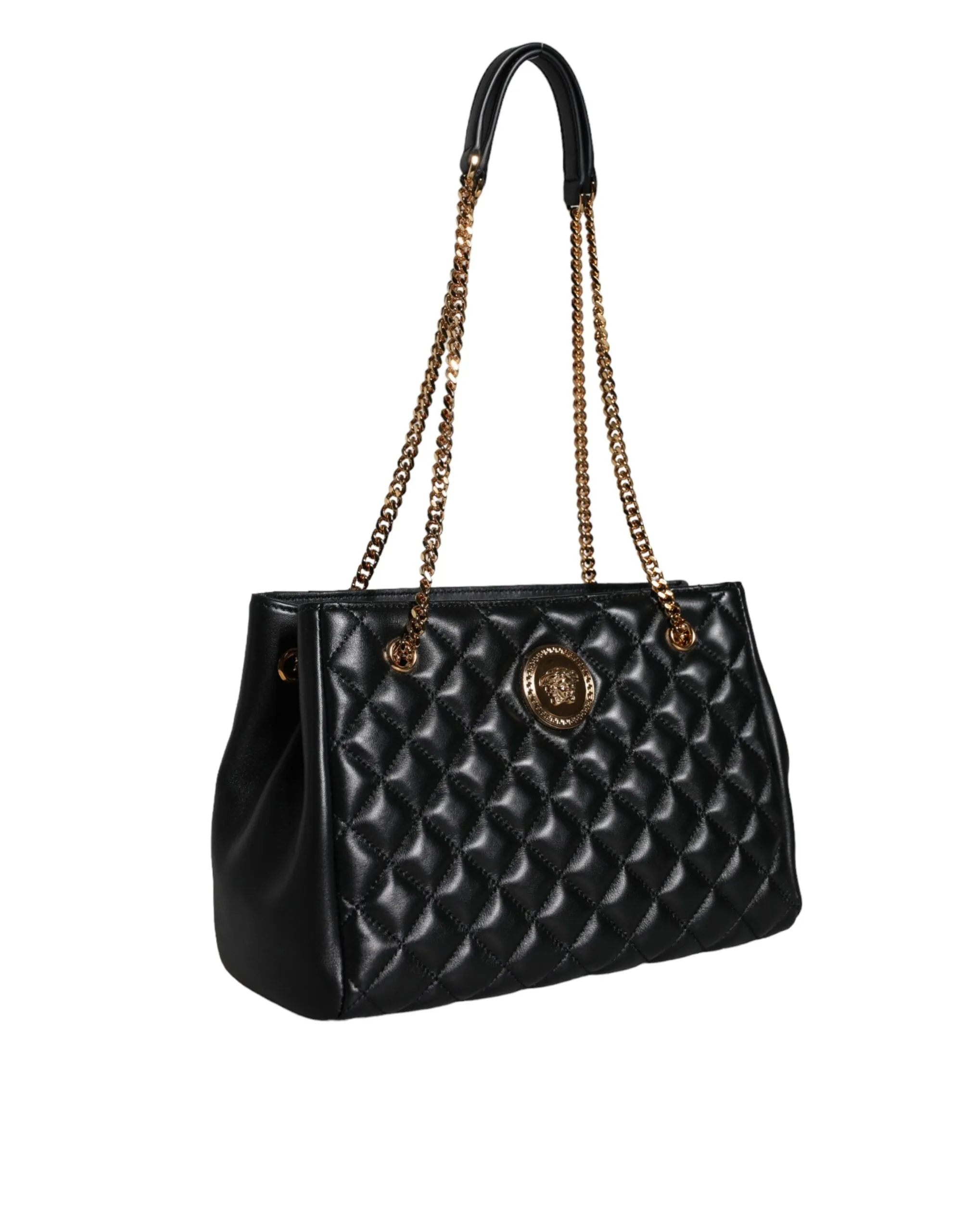 Black Quilted Nappa Leather Shoulder Chain Strap Bag sold by Louxly product image thumbnail 3
