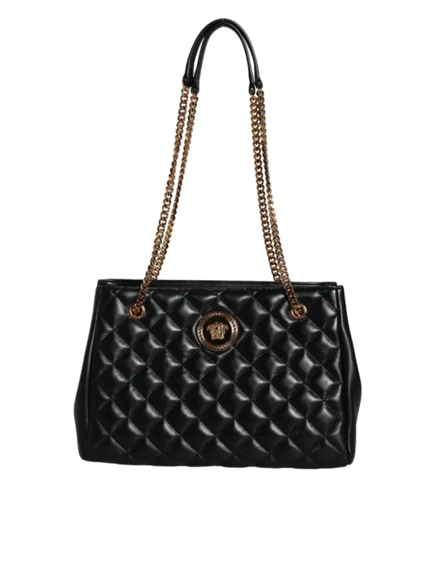 Black Quilted Nappa Leather Shoulder Chain Strap Bag sold by Louxly