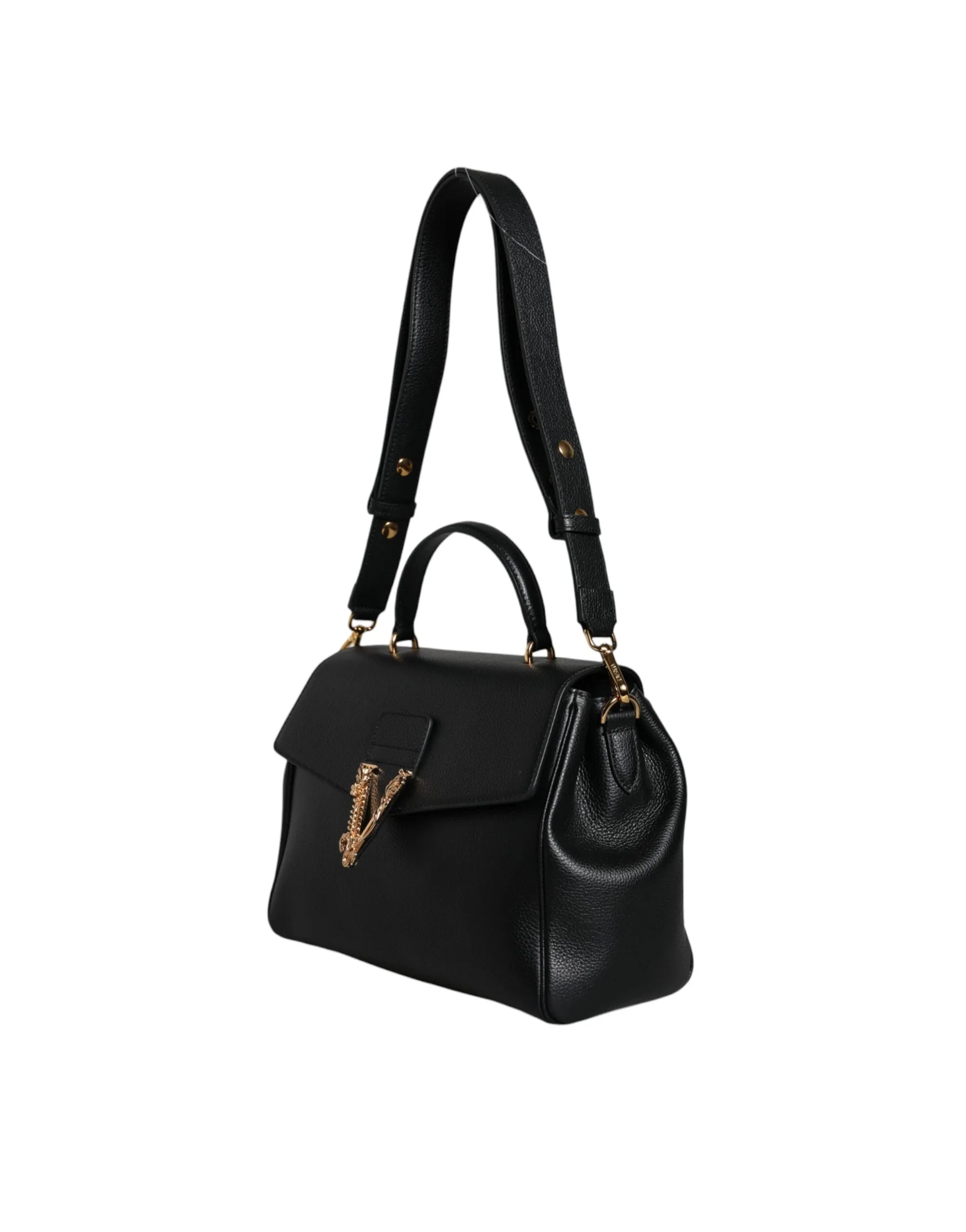 Black Top Handle Grainy Calfskin Leather Crossbody Bag sold by Louxly product image thumbnail 3