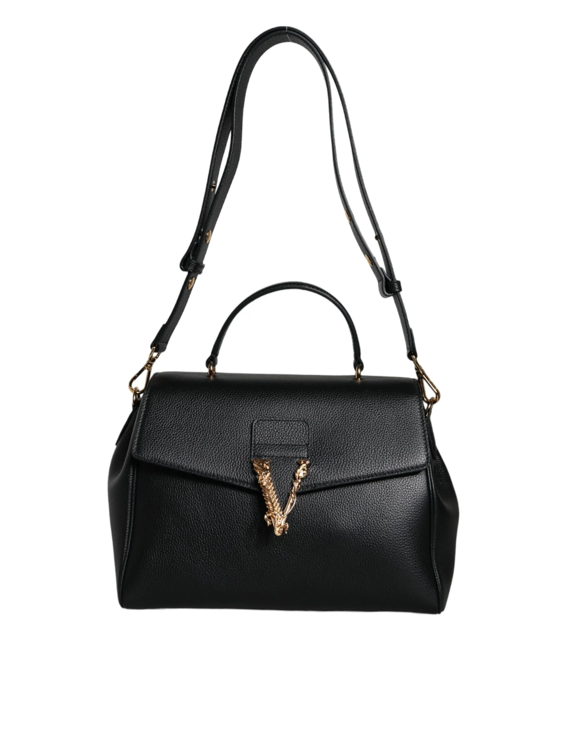 Black Top Handle Grainy Calfskin Leather Crossbody Bag sold by Louxly
