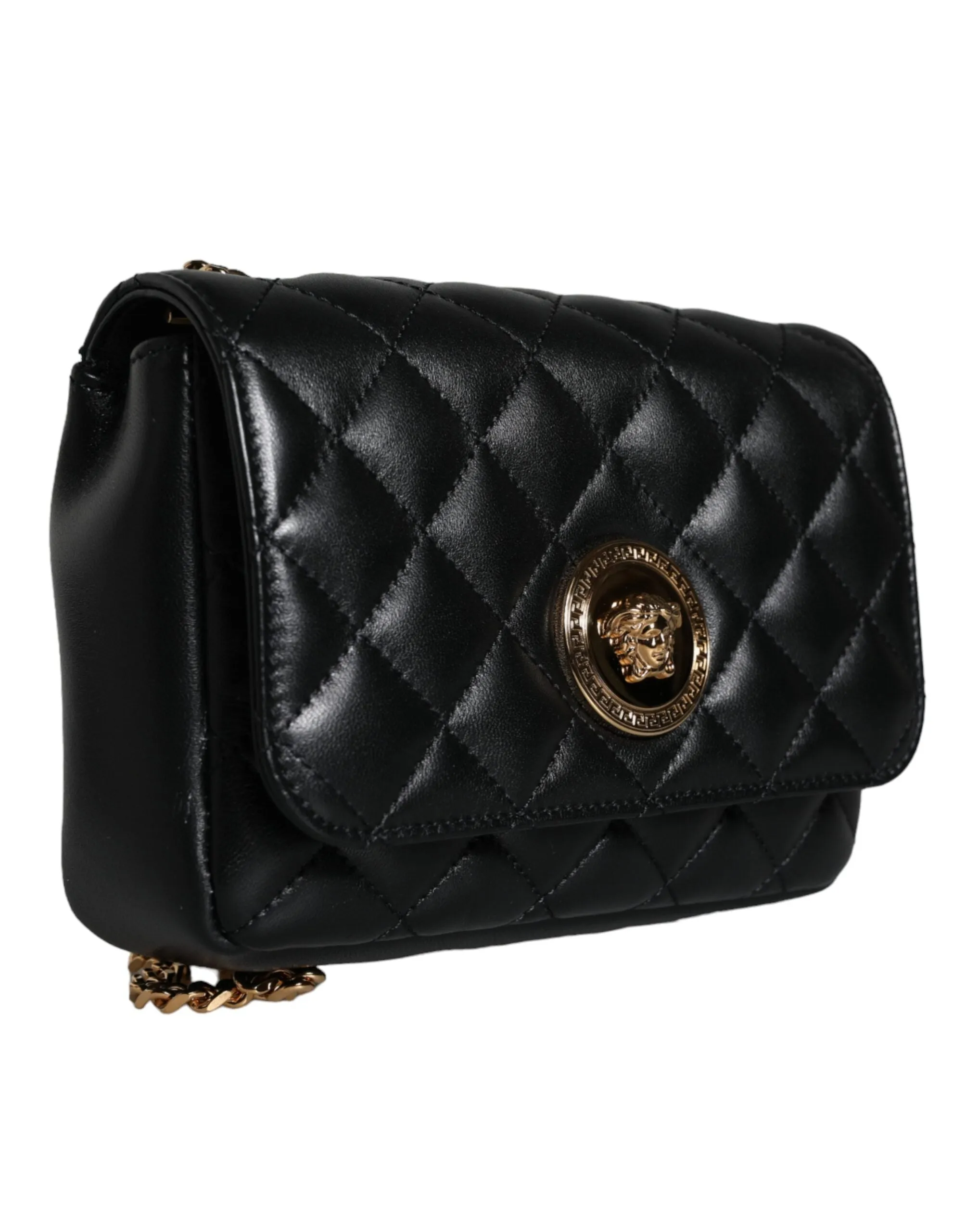 Black Quilted Lambskin Leather Crossbody Shoulder Bag sold by Louxly product image thumbnail 3