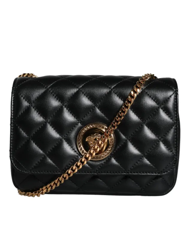 Black Quilted Lambskin Leather Crossbody Shoulder Bag sold by Louxly