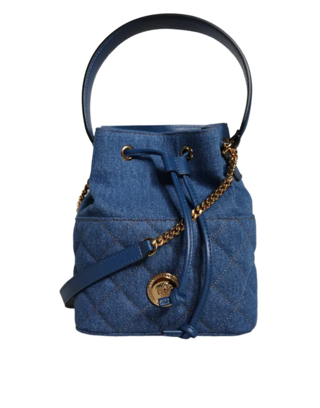 Blue Quilted Denim Leather Crossbody Shoulder Bag sold by Louxly