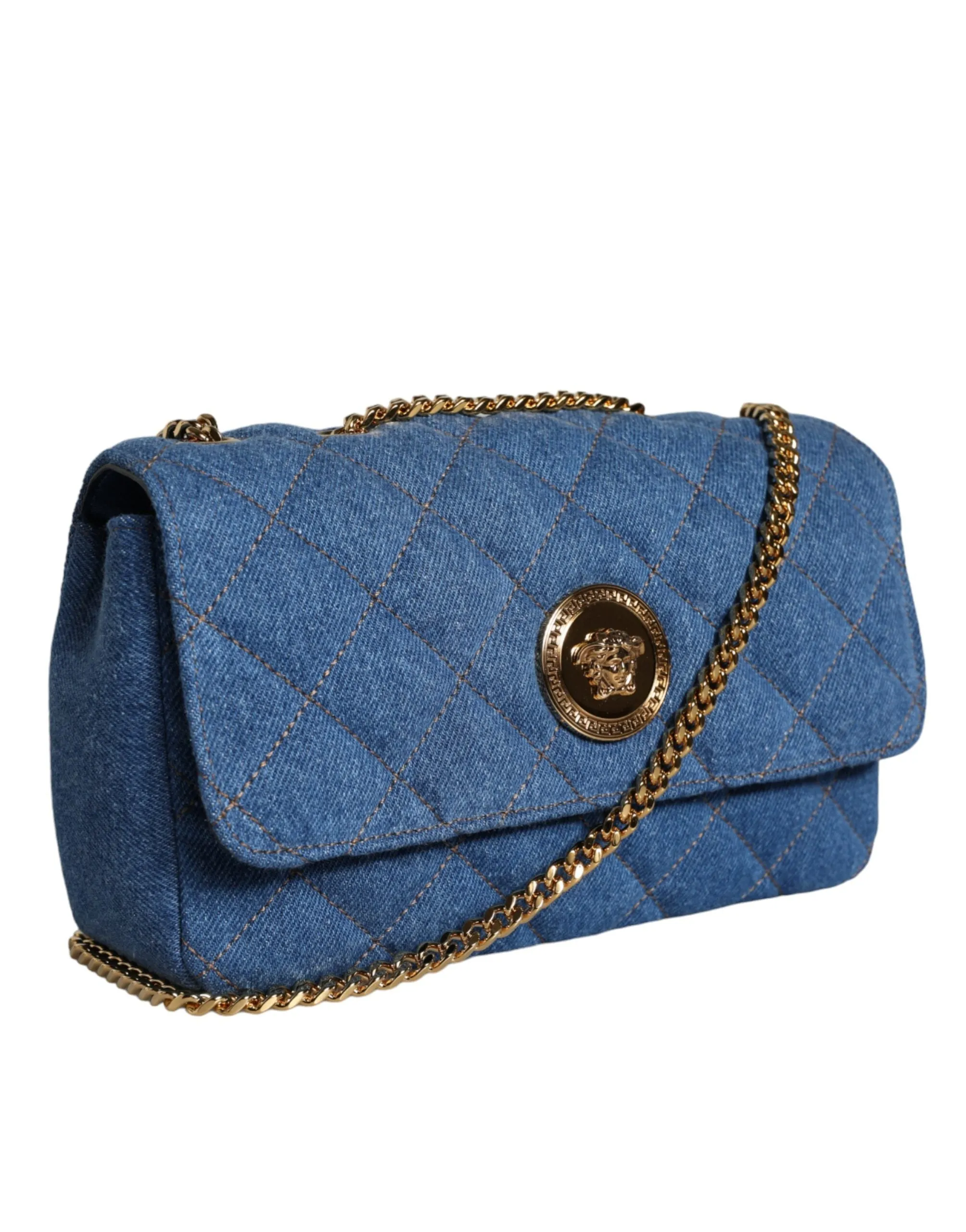 Blue Quilted Denim Leather Crossbody Shoulder Bag sold by Louxly product image thumbnail 4