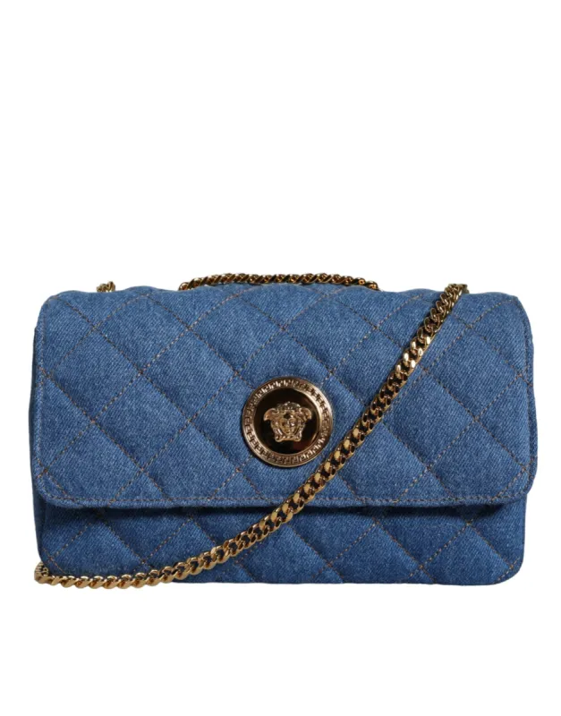 Blue Quilted Denim Leather Crossbody Shoulder Bag sold by Louxly
