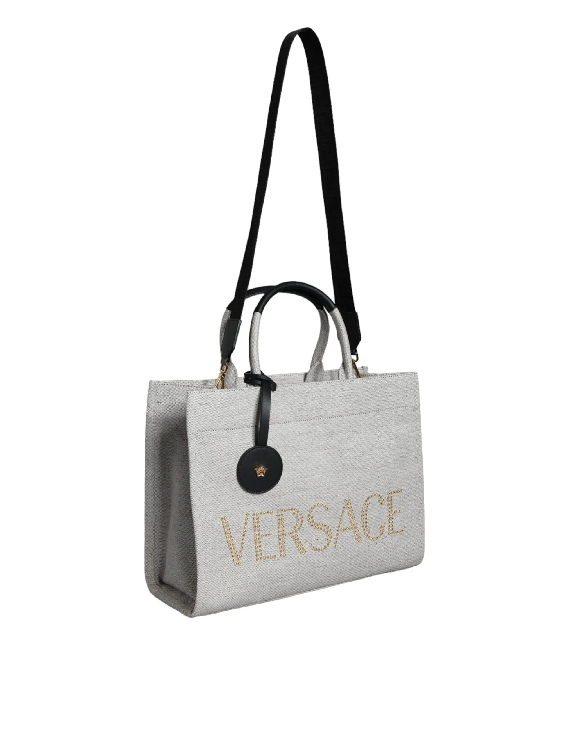 White Top Handle Canvas Leather Logo Crossbody Tote Bag sold by Louxly product image thumbnail 2
