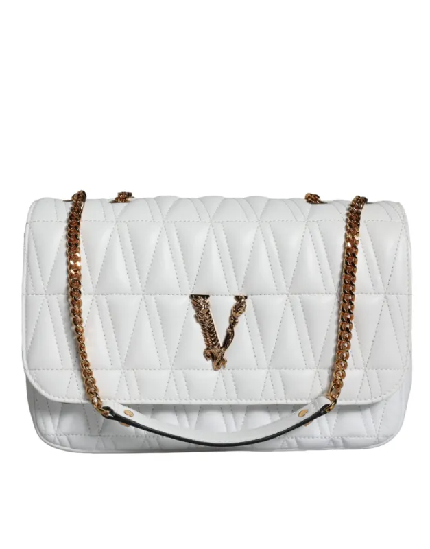 White Mini Nappa Leather Crossbody Shoulder Bag made by Versace