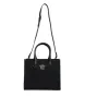 Black Top Handle Canvas Leather Logo Crossbody Tote Bag sold by Louxly