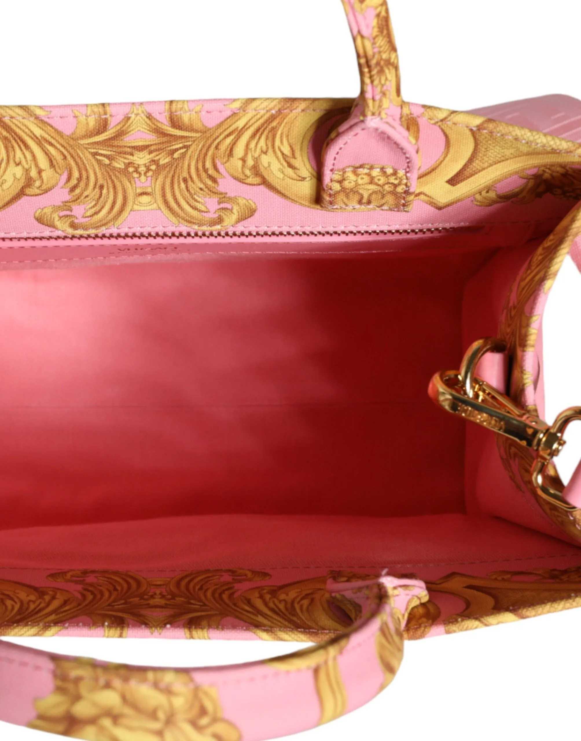 Pink Yellow Baroque Fabric Leather Shopping Tote Bag sold by Louxly product image thumbnail 4