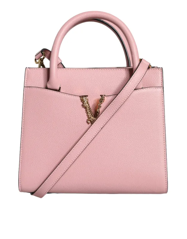 Pink Small Top Handle Grainy Calf Leather Crossbody Bag sold by Louxly