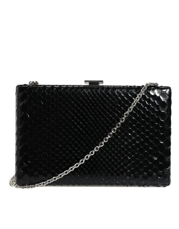 Black Leather Silver Frame Clutch Mini Crossbody Bag sold by Louxly