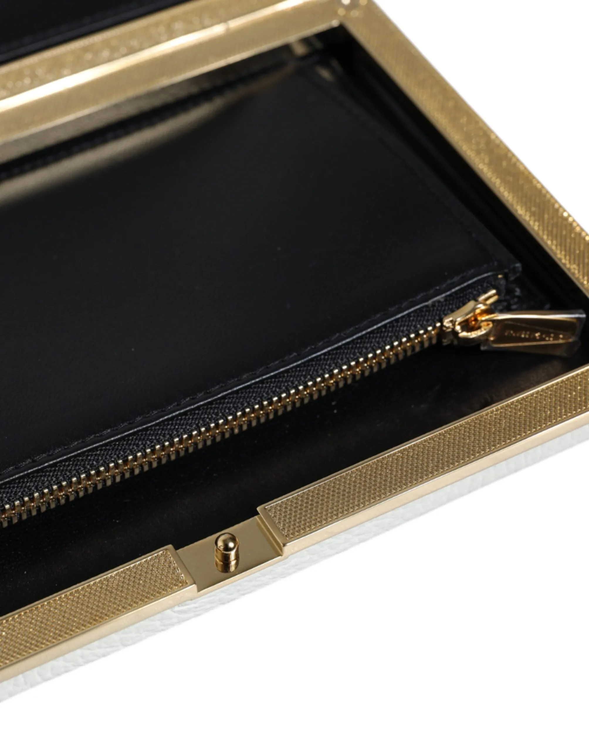 White Leather Gold Frame Clutch Evening Party Purse Bag sold by Louxly product image thumbnail 5