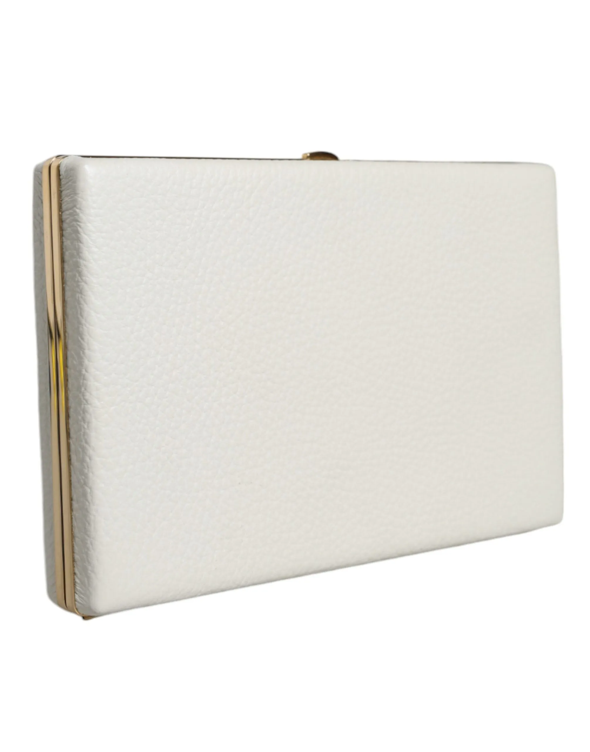 White Leather Gold Frame Clutch Evening Party Purse Bag sold by Louxly product image thumbnail 2
