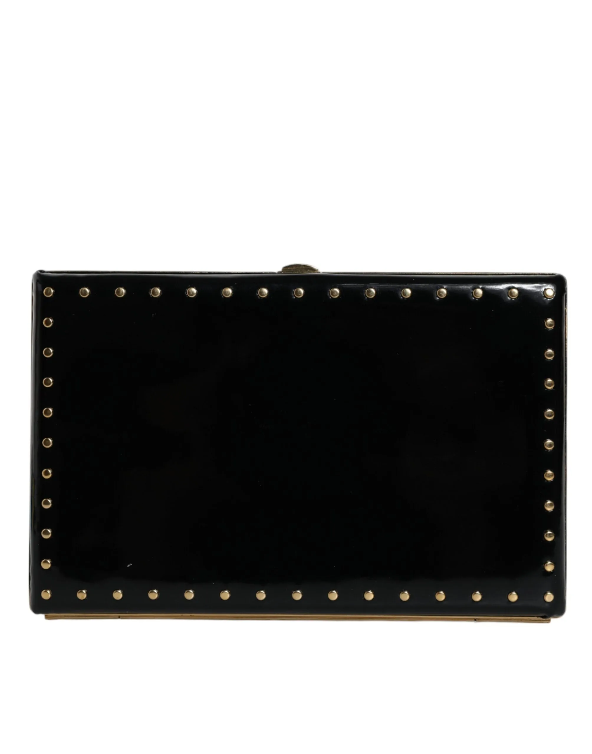 Black Leather Studs Gold Frame Clutch Evening Purse Bag sold by Louxly product image thumbnail 3