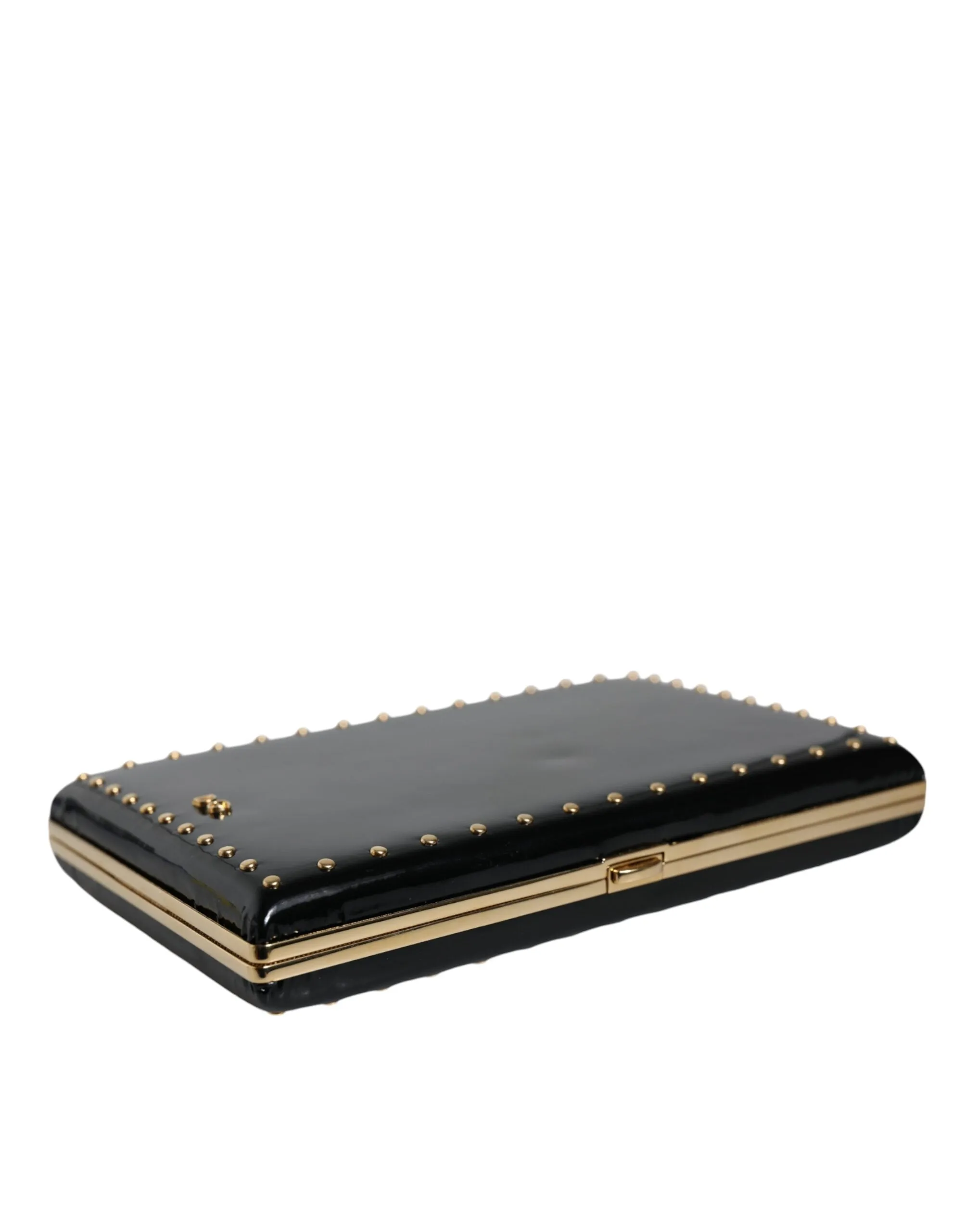 Black Leather Studs Gold Frame Clutch Evening Purse Bag sold by Louxly product image thumbnail 4
