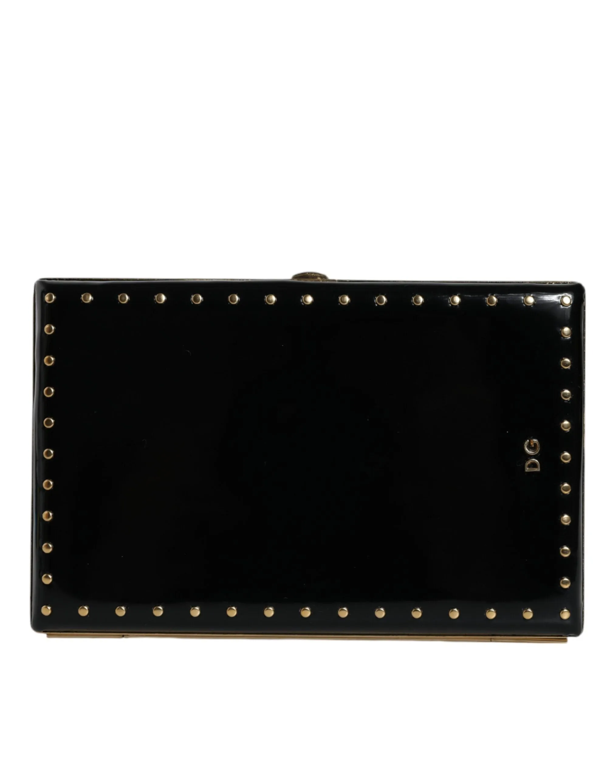 Black Leather Studs Gold Frame Clutch Evening Purse Bag sold by Louxly