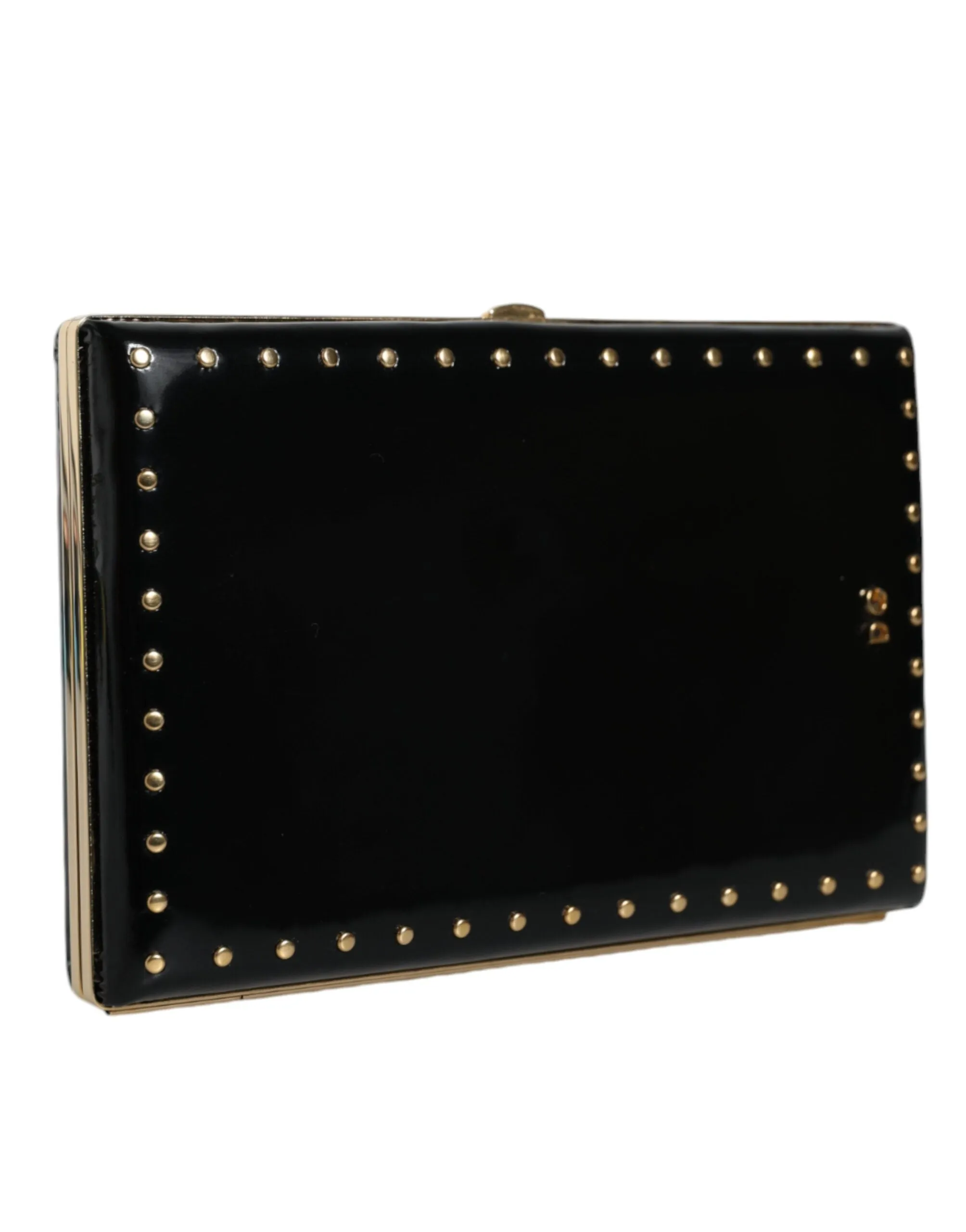 Black Leather Studs Gold Frame Clutch Evening Purse Bag sold by Louxly product image thumbnail 2