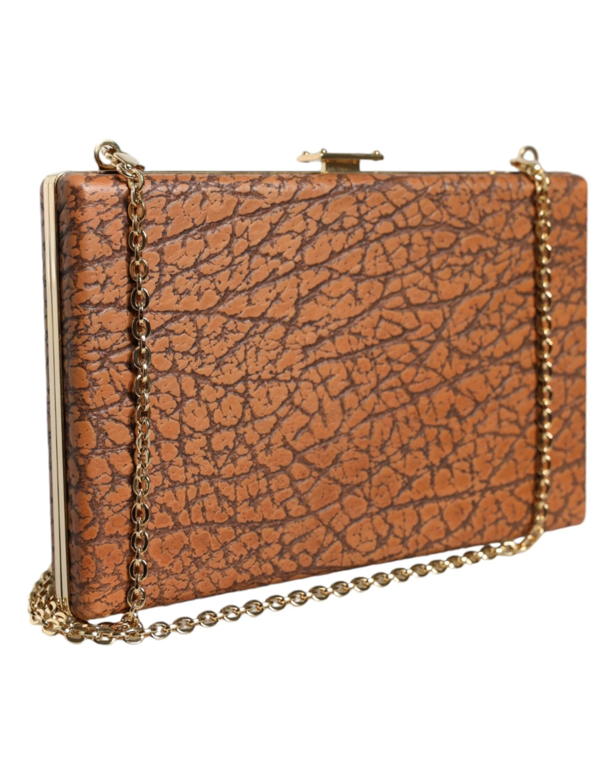 Brown Leather Gold Frame Clutch Mini Crossbody Bag sold by Louxly product image thumbnail 3