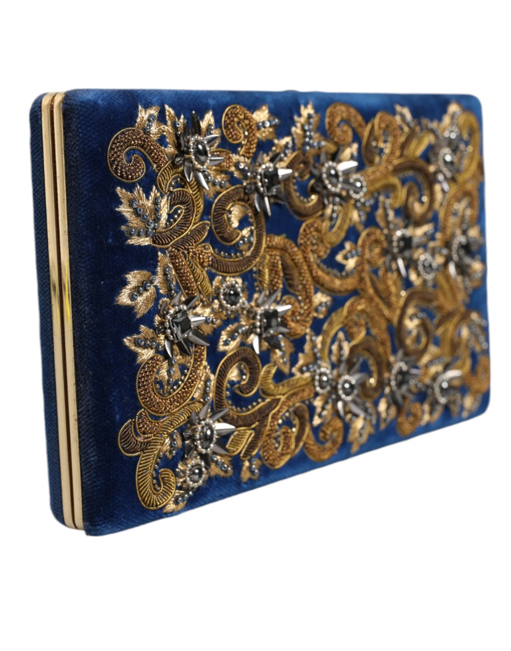 Blue Velvet Gold Frame Clutch Evening Party Purse Bag sold by Louxly product image thumbnail 2