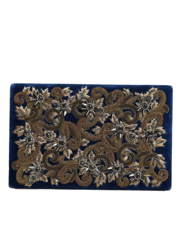Blue Velvet Gold Frame Clutch Evening Party Purse Bag sold by Louxly