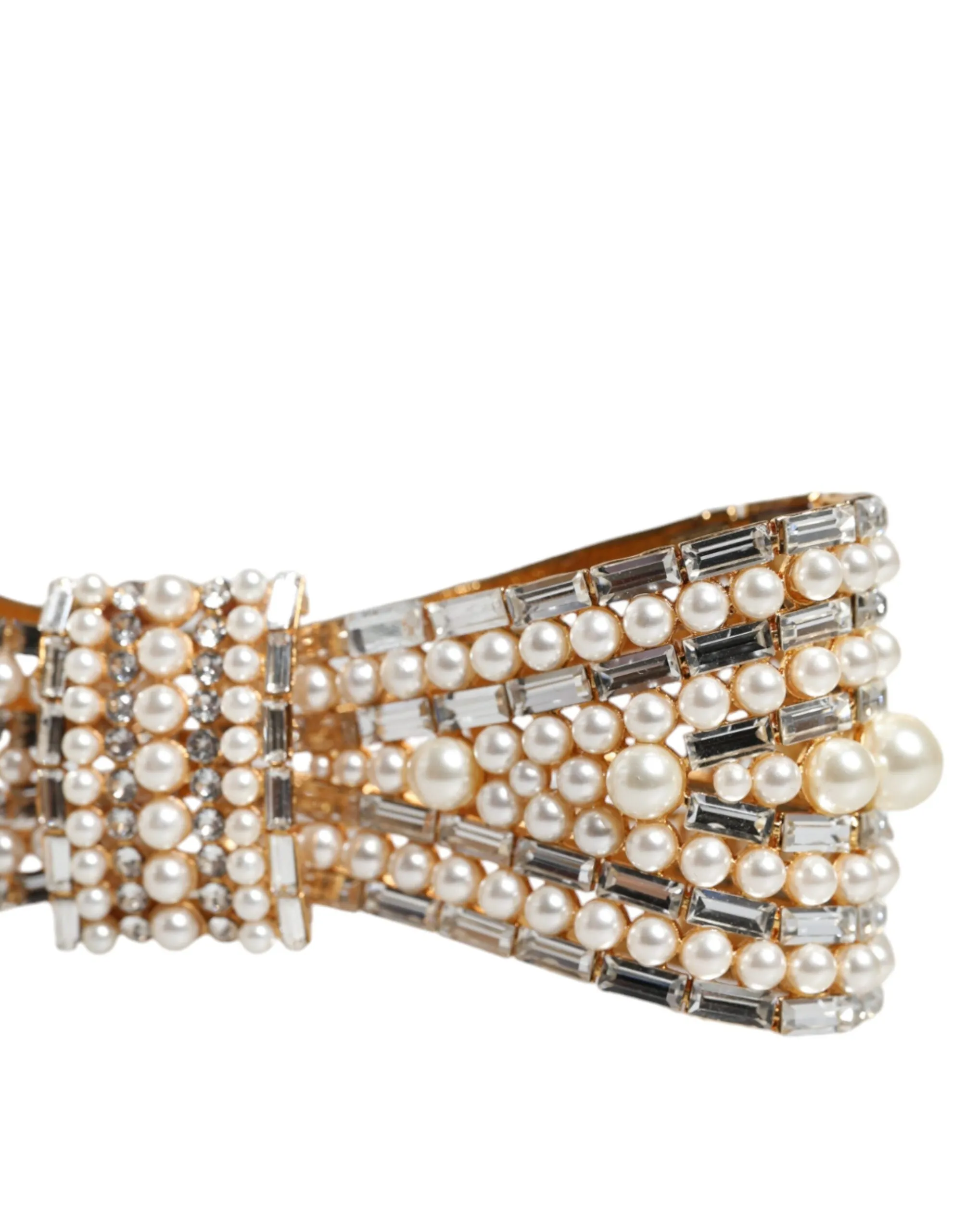 Gold Tone Brass Bow Crystal FauxPearl Embellished Brooch sold by Louxly product image thumbnail 4