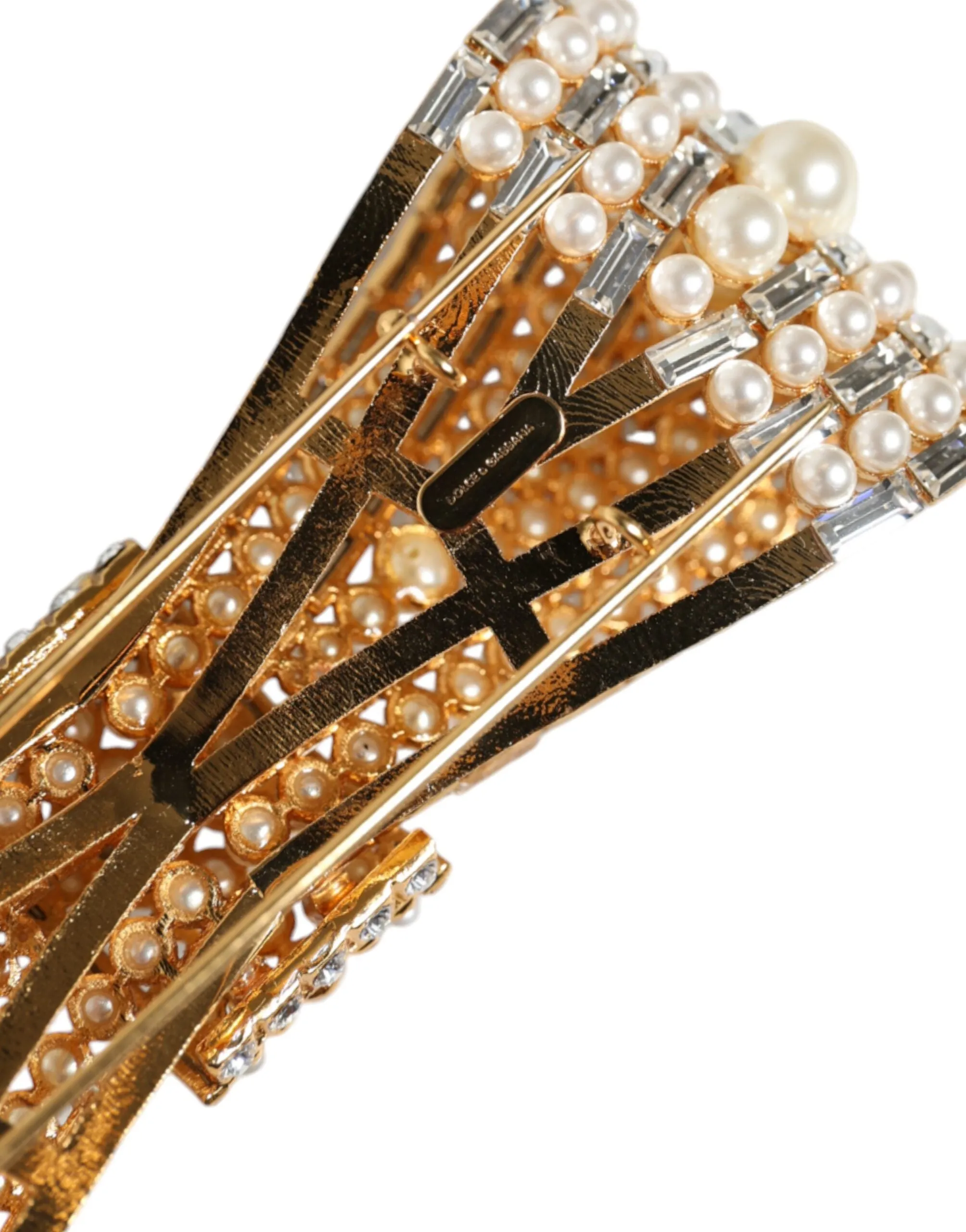 Gold Tone Brass Bow Crystal FauxPearl Embellished Brooch sold by Louxly product image thumbnail 5