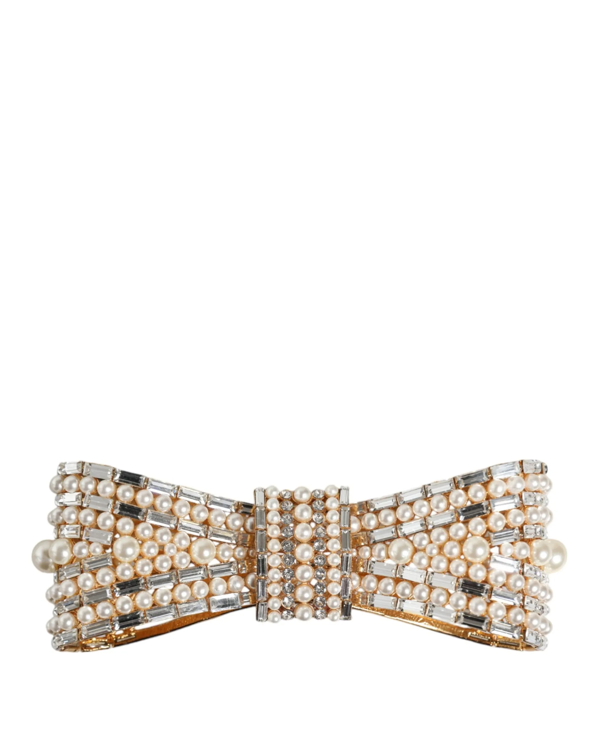 Gold Tone Brass Bow Crystal FauxPearl Embellished Brooch sold by Louxly product image thumbnail 2