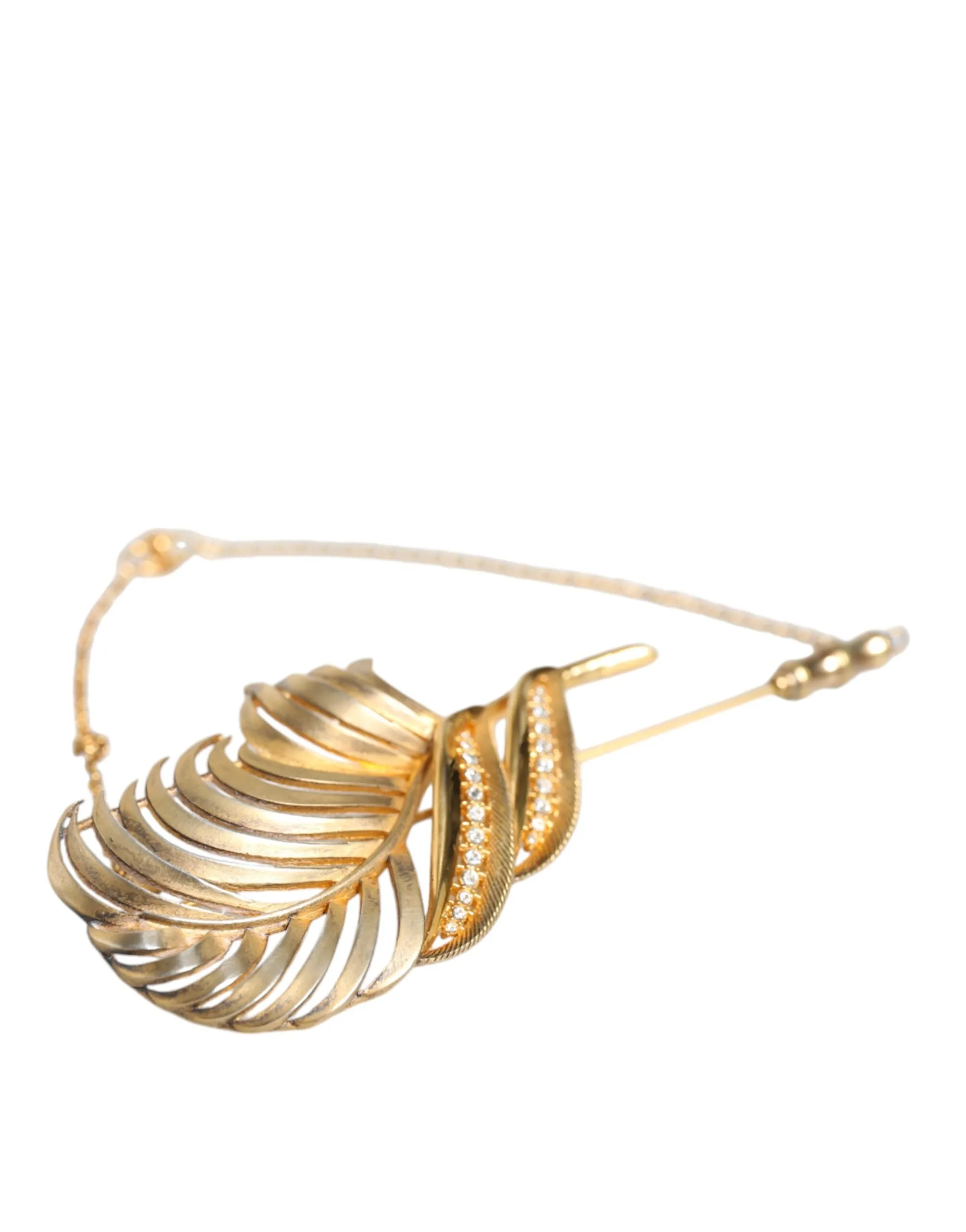 Gold Tone 925 Sterling Silver Leaf Crystal Chain Brooch sold by Louxly product image thumbnail 3