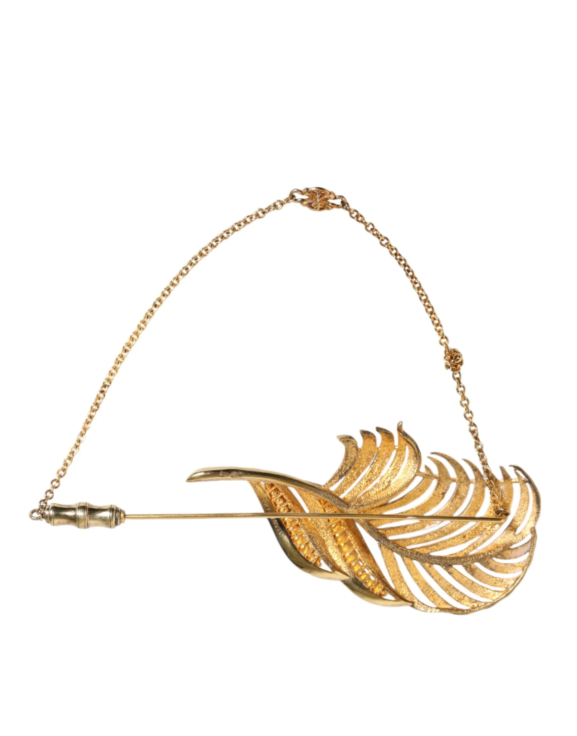 Gold Tone 925 Sterling Silver Leaf Crystal Chain Brooch sold by Louxly product image thumbnail 4