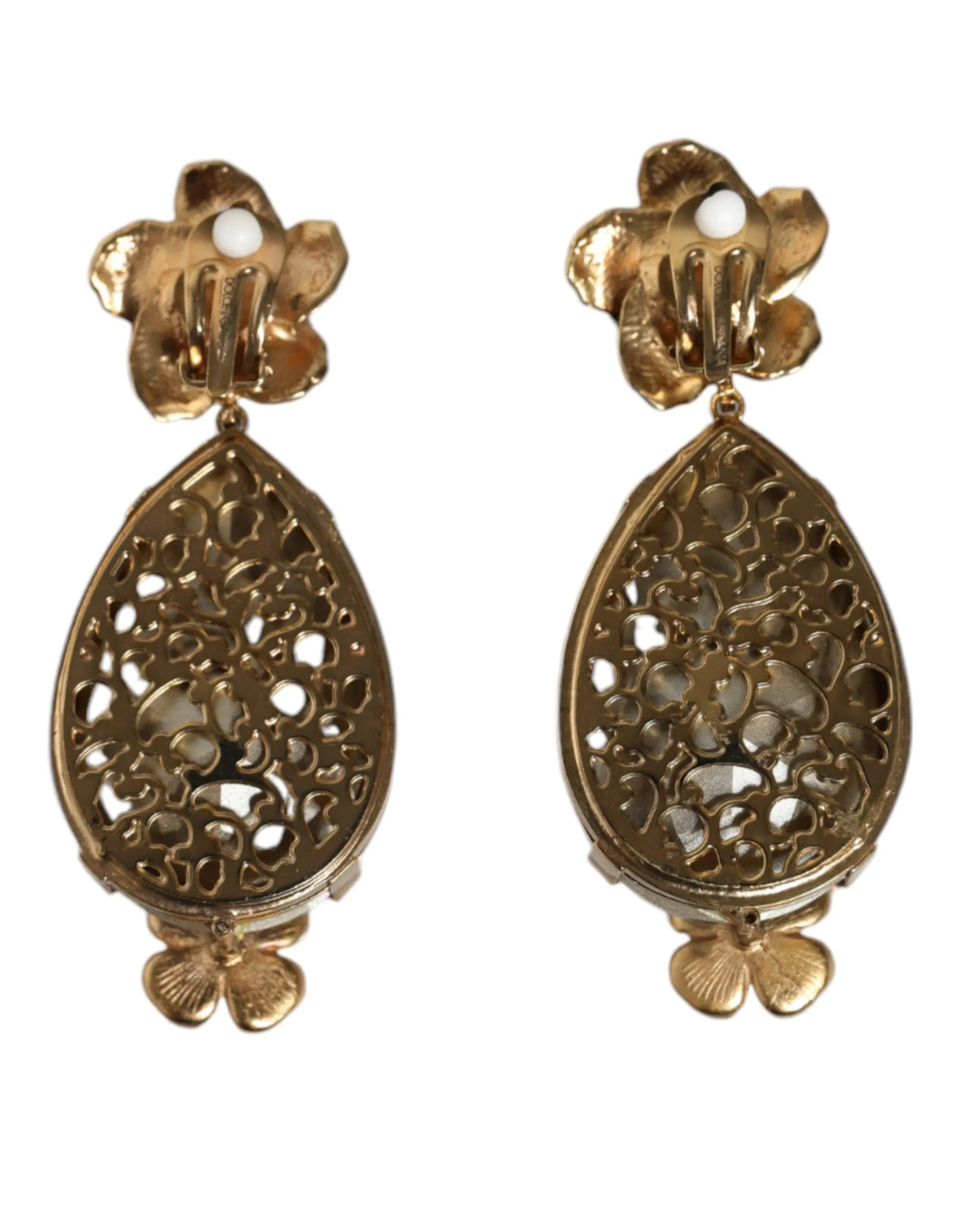Gold Tone Brass Crystals Floral Clip On Earrings sold by Louxly product image thumbnail 3