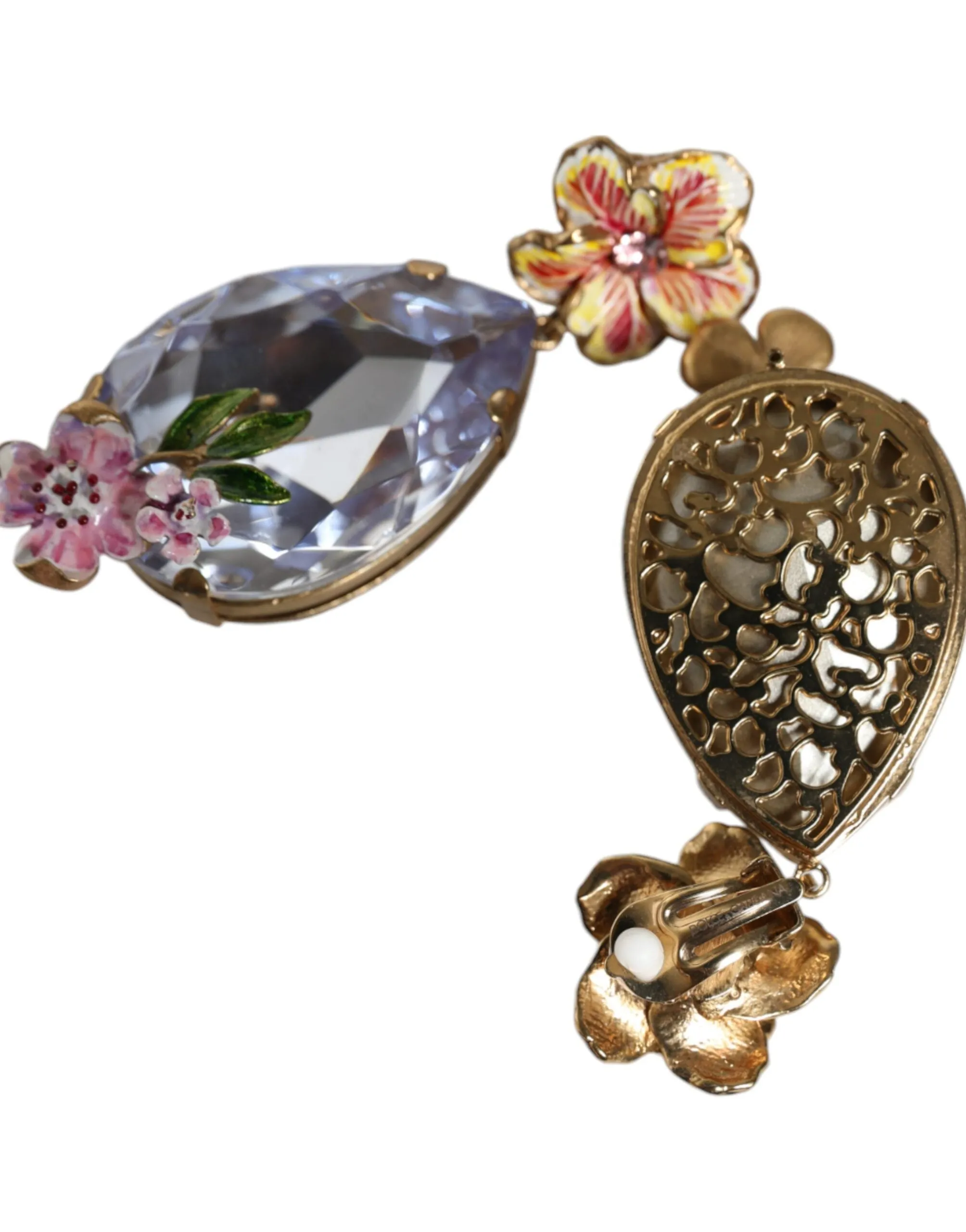 Gold Tone Brass Crystals Floral Clip On Earrings sold by Louxly product image thumbnail 4