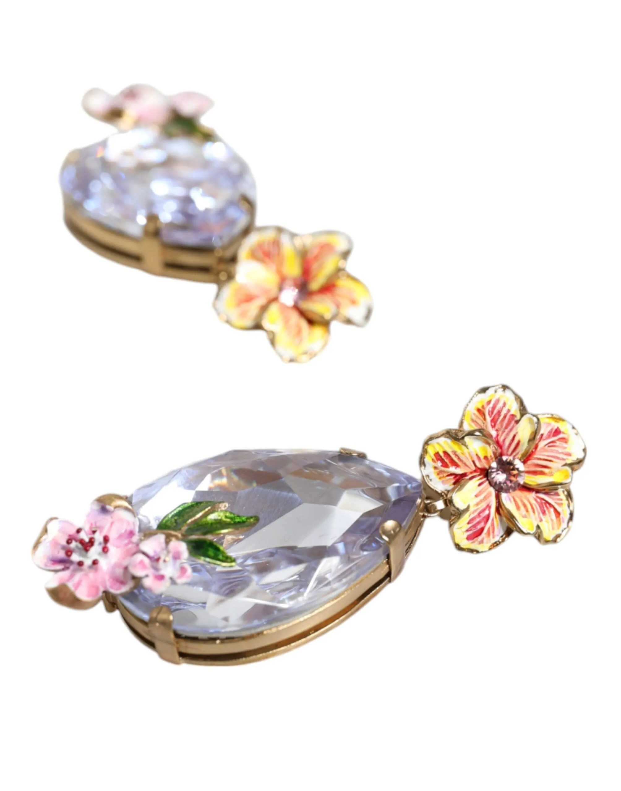 Gold Tone Brass Crystals Floral Clip On Earrings sold by Louxly product image thumbnail 5