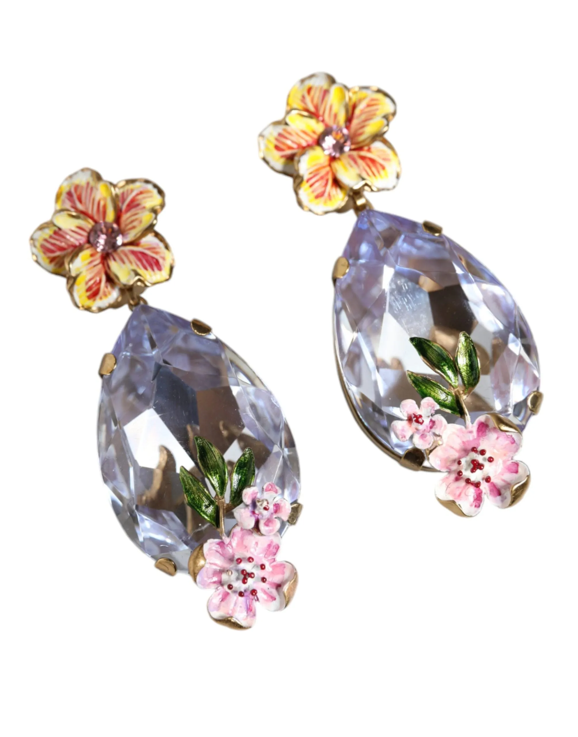 Gold Tone Brass Crystals Floral Clip On Earrings sold by Louxly product image thumbnail 2