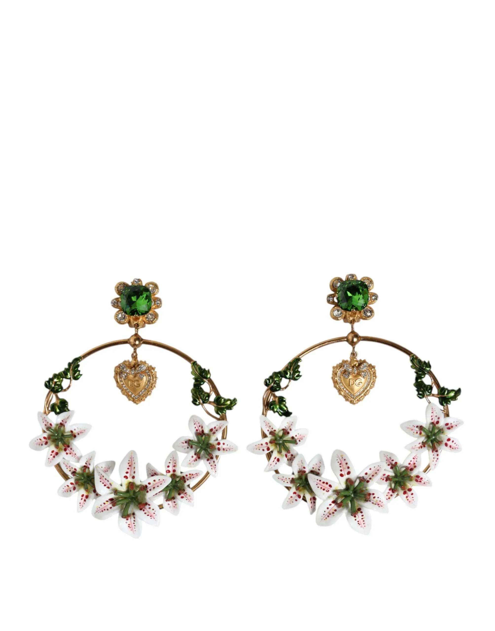 Gold Tone Brass Crystals Lily Resin Devotion Earrings sold by Louxly