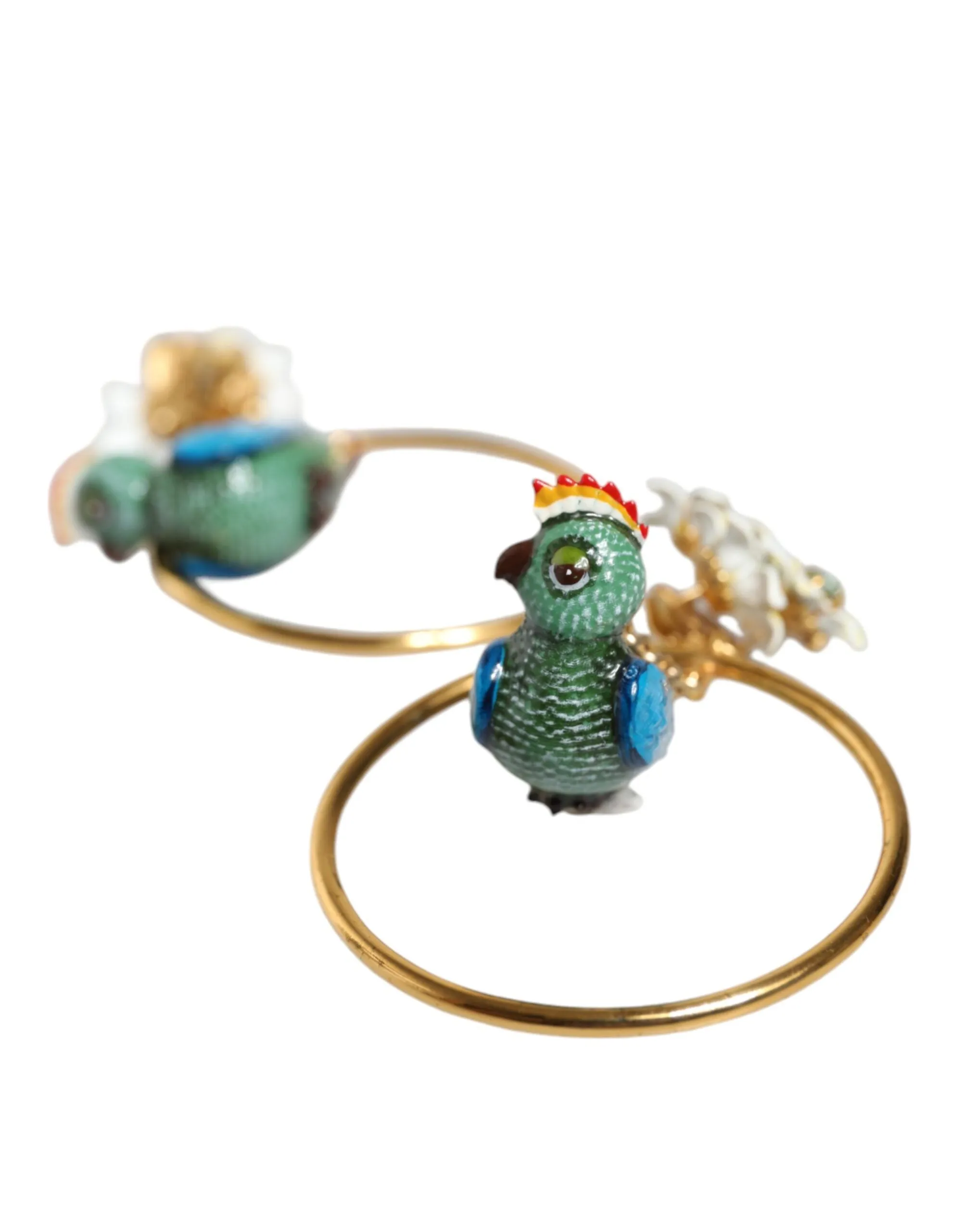 Gold Tone Brass Crystal Bird-in-Hoop Statement Earrings sold by Louxly product image thumbnail 5