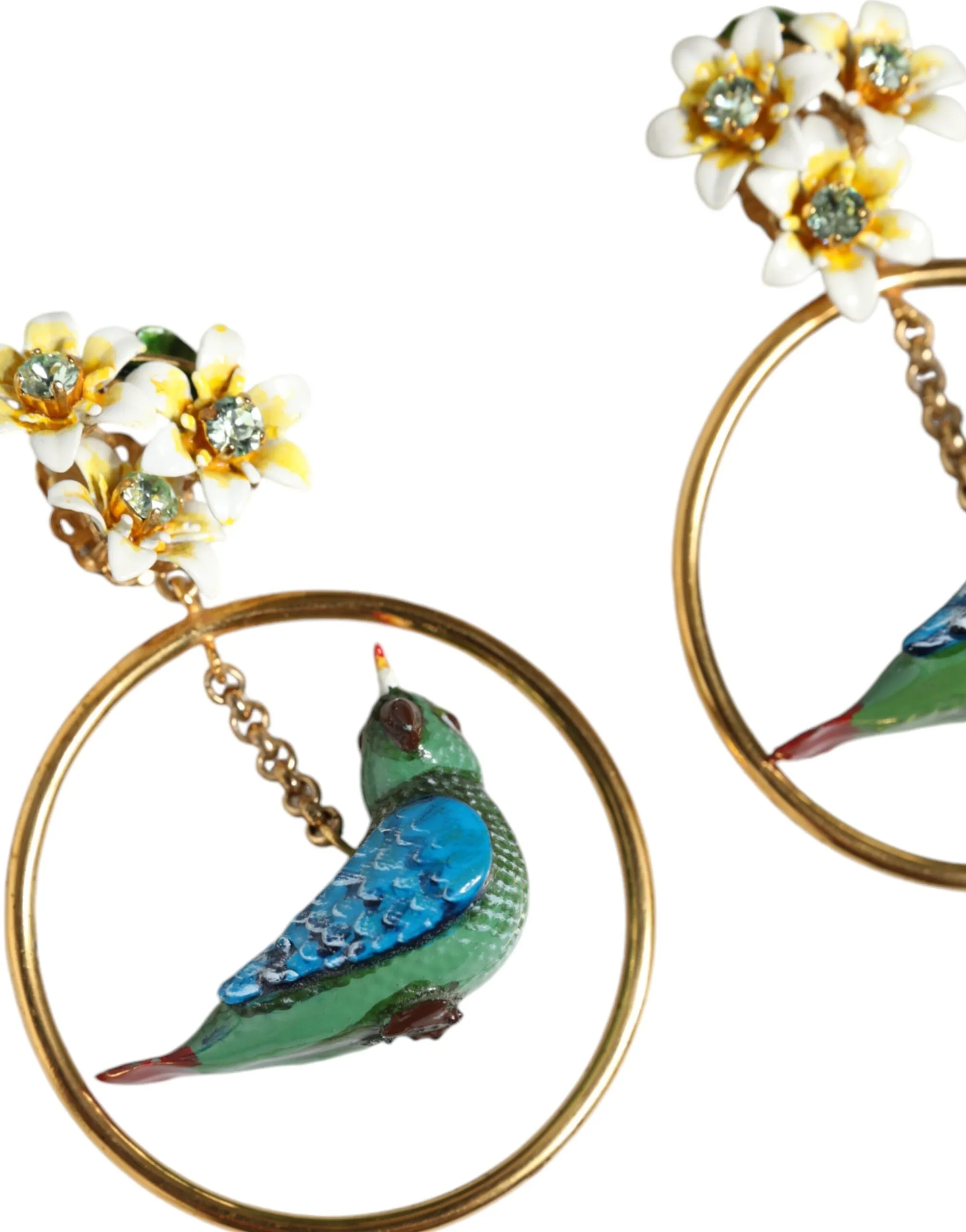Gold Tone Brass Crystal Bird-in-Hoop Statement Earrings sold by Louxly product image thumbnail 2