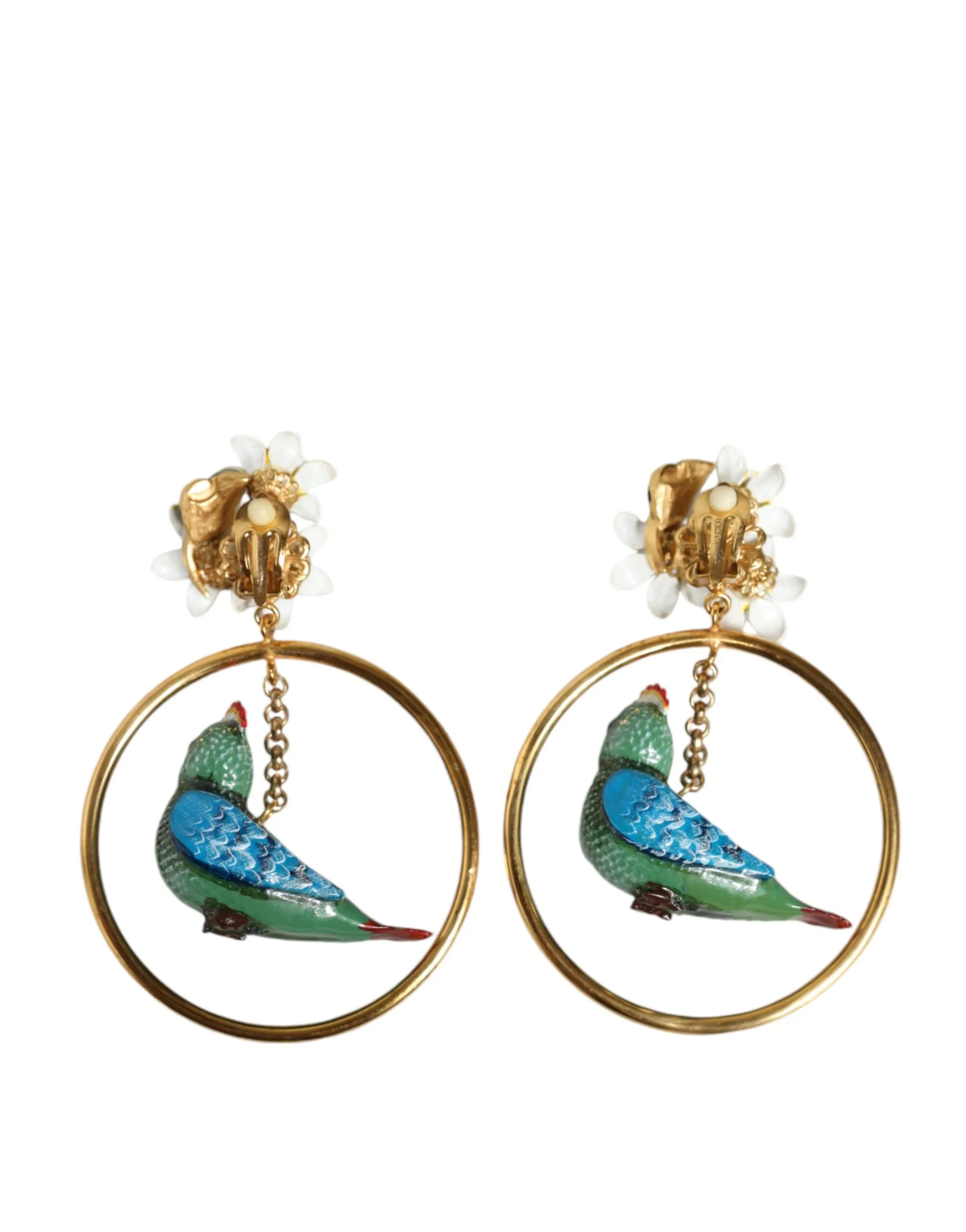 Gold Tone Brass Crystal Bird-in-Hoop Statement Earrings sold by Louxly product image thumbnail 3