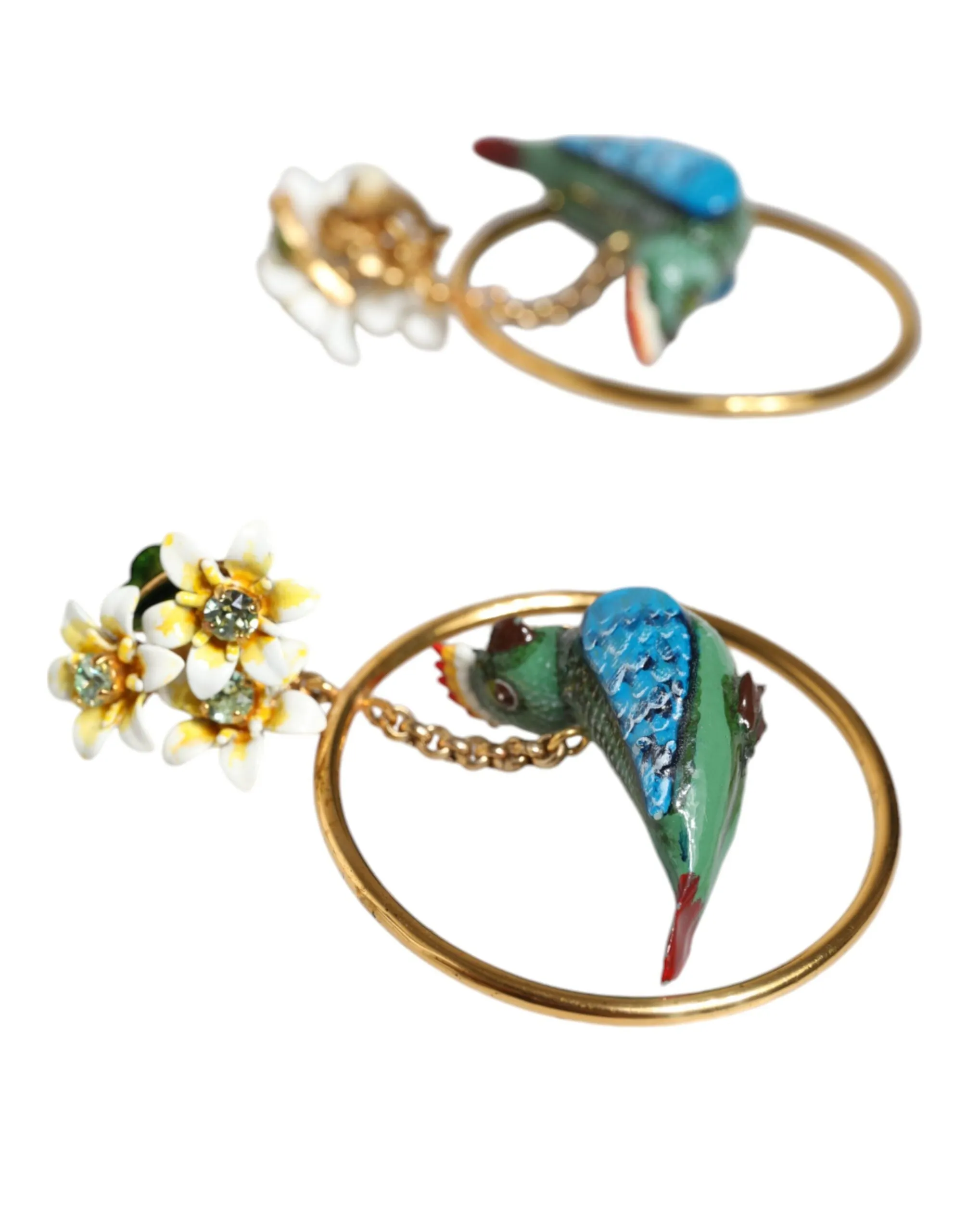 Gold Tone Brass Crystal Bird-in-Hoop Statement Earrings sold by Louxly product image thumbnail 4