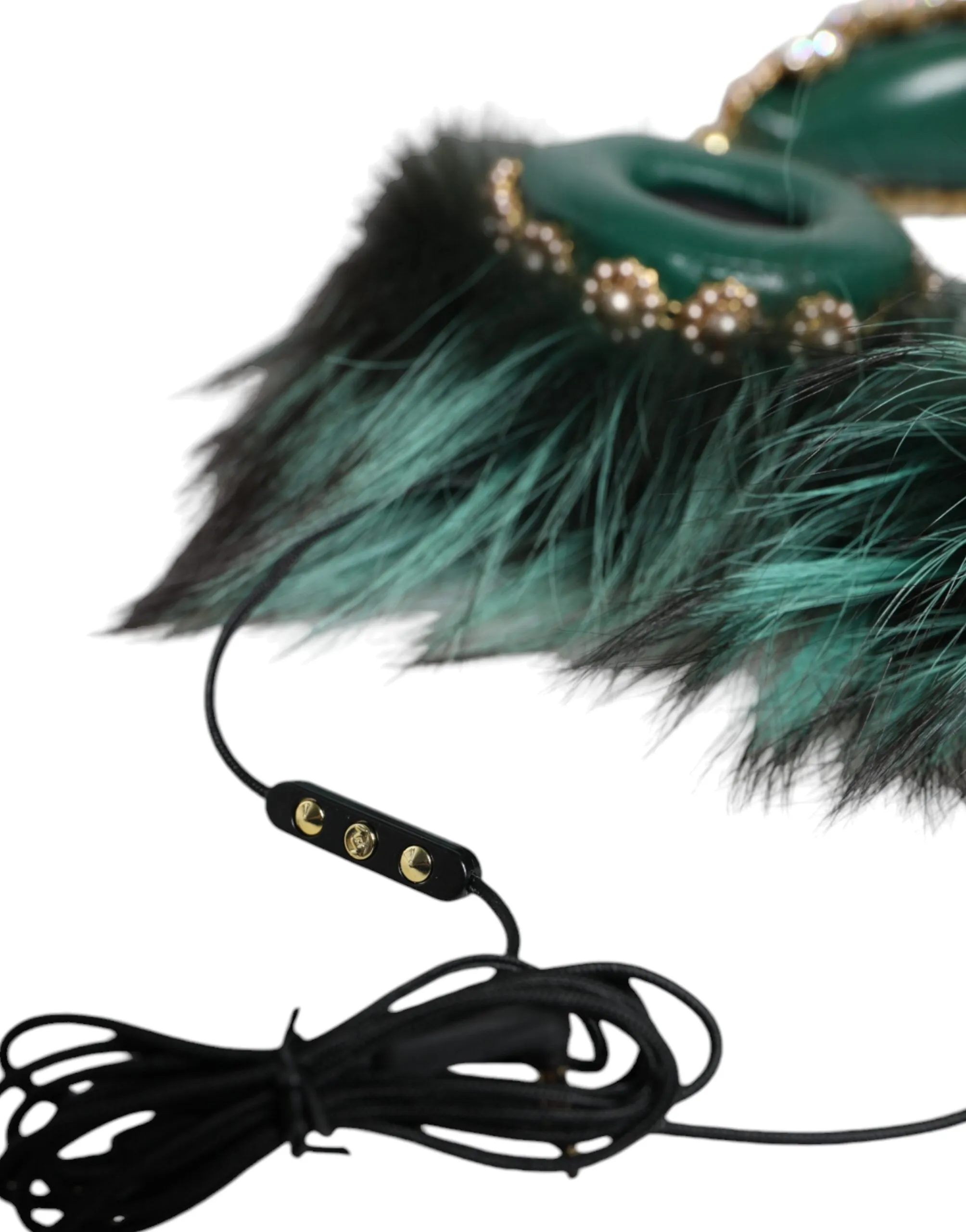 Green Gold Crystal Fur Headset Audio AUX Headphones sold by Louxly product image thumbnail 3
