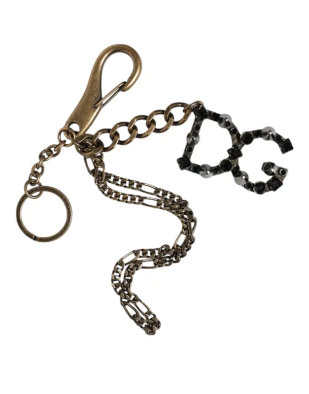 Silver Tone Metal DG Logo Crystal Keychain Keyring sold by Louxly