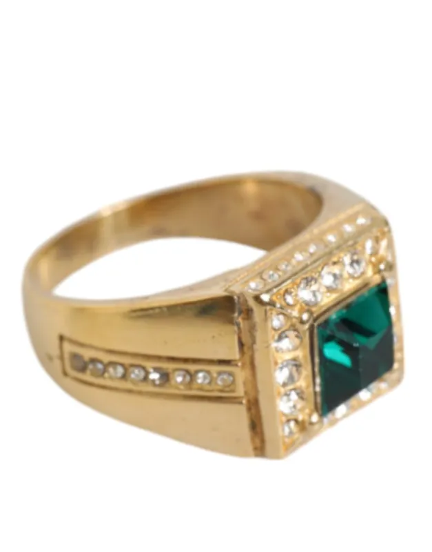 Gold Plated 925 Silver Green Crystal Ring sold by Louxly